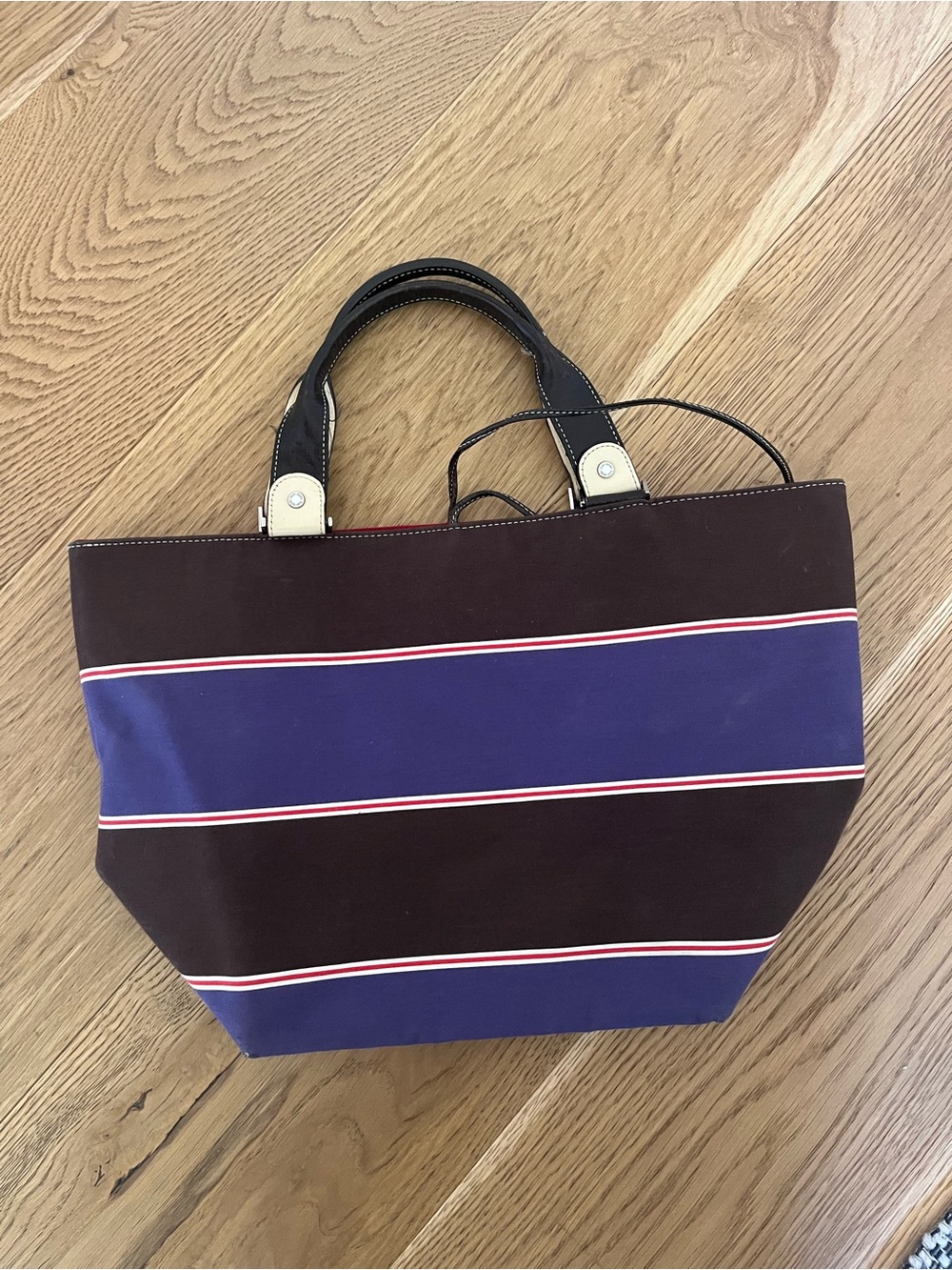 Vintage Kate Spase Striped Canvas Tote Bag in Brown and Blue